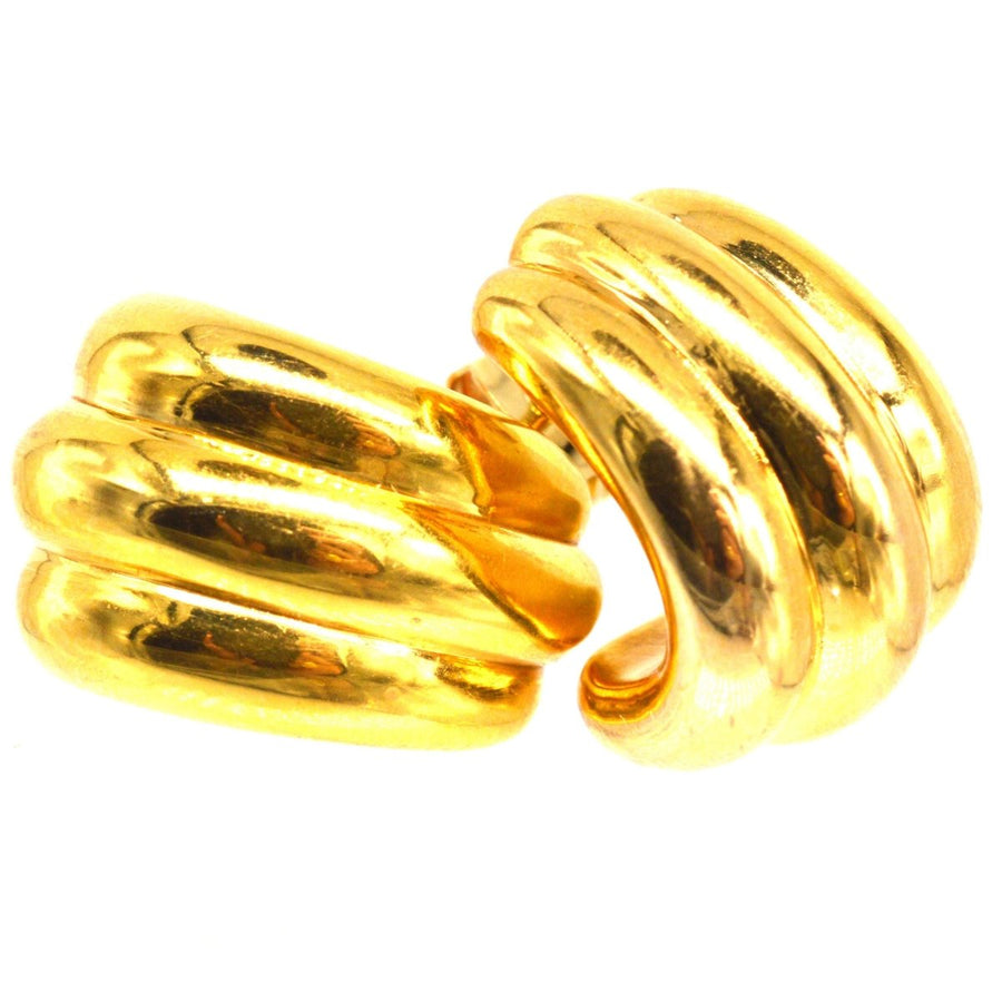 French 18ct Gold Retro Three Band Earrings | Parkin and Gerrish | Antique & Vintage Jewellery