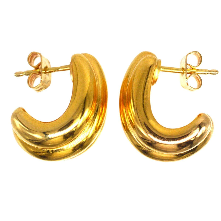 French 18ct Gold Retro Three Band Earrings | Parkin and Gerrish | Antique & Vintage Jewellery