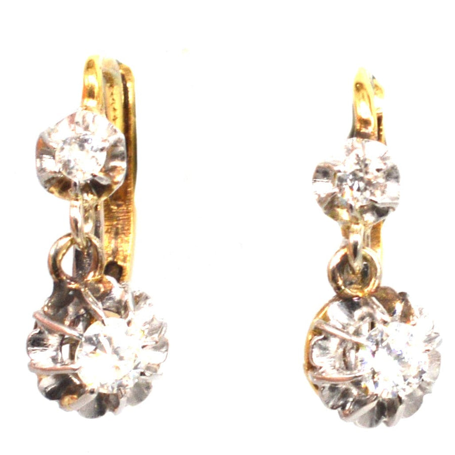 French Belle Epoque 18ct gold and platinum diamond drop earrings with a charming pie crust setting.