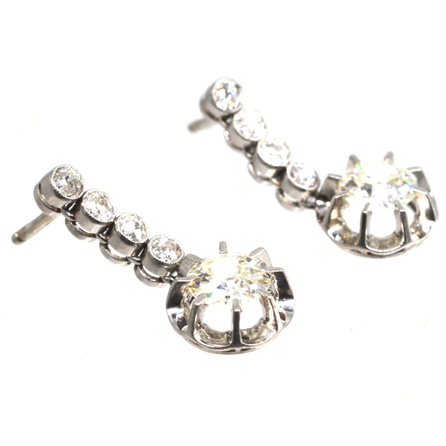 French Belle Epoque 18ct White Gold & Platinum 2.4 carats Diamond Dangling Earrings | Parkin and Gerrish | Antique & Vintage Jewellery