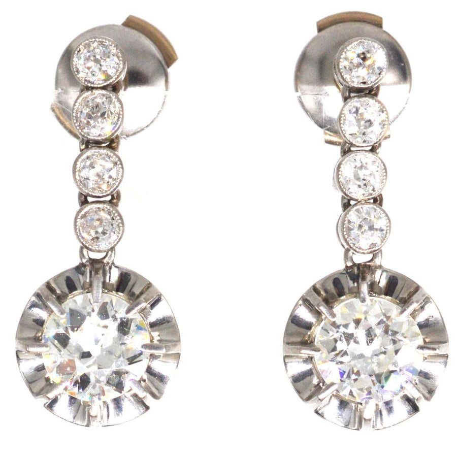 French Belle Epoque 18ct White Gold & Platinum 2.4 carats Diamond Dangling Earrings | Parkin and Gerrish | Antique & Vintage Jewellery