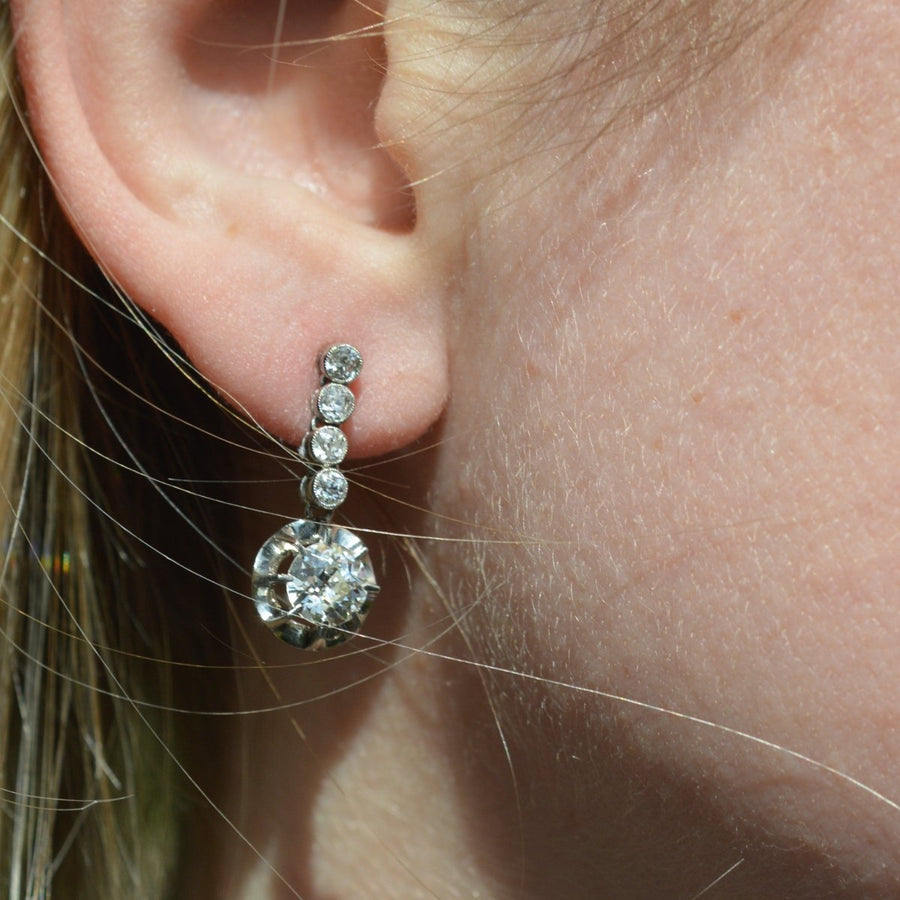 French Belle Epoque 18ct White Gold & Platinum 2.4 carats Diamond Dangling Earrings | Parkin and Gerrish | Antique & Vintage Jewellery