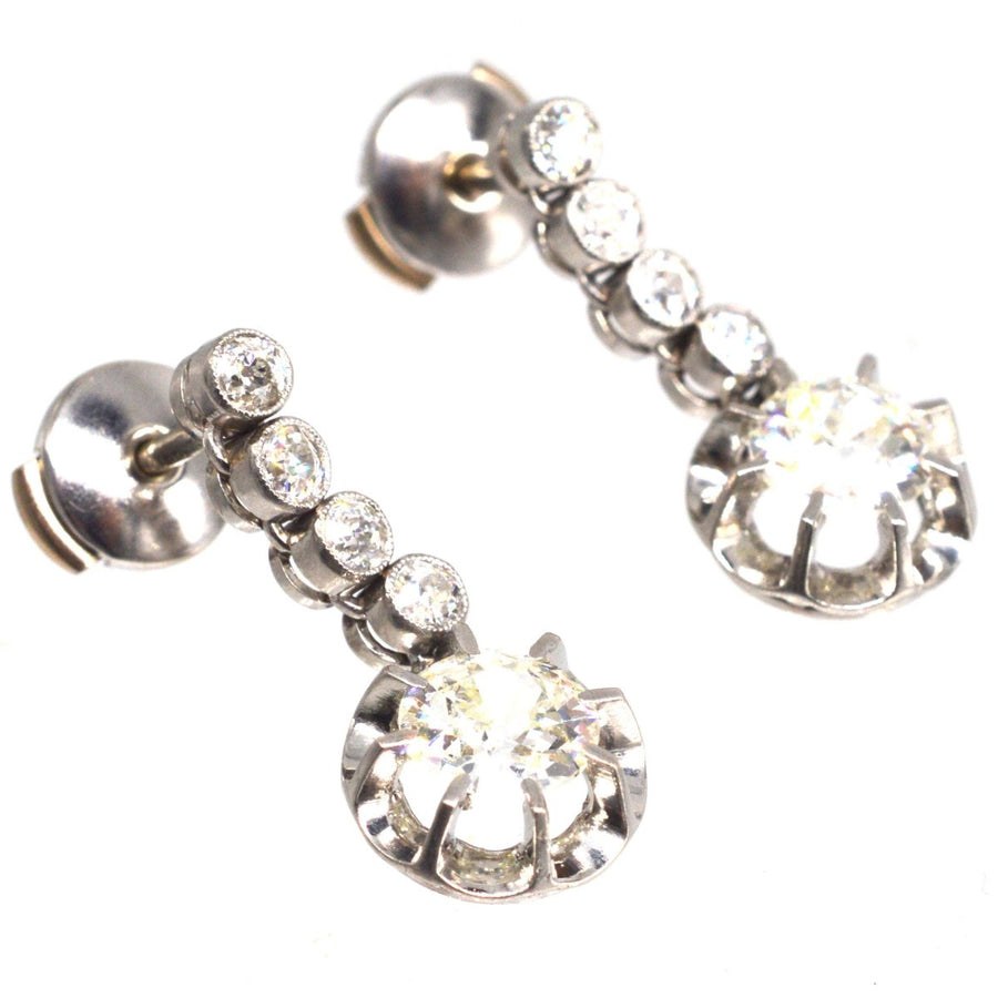 French Belle Epoque 18ct White Gold & Platinum 2.4 carats Diamond Dangling Earrings | Parkin and Gerrish | Antique & Vintage Jewellery
