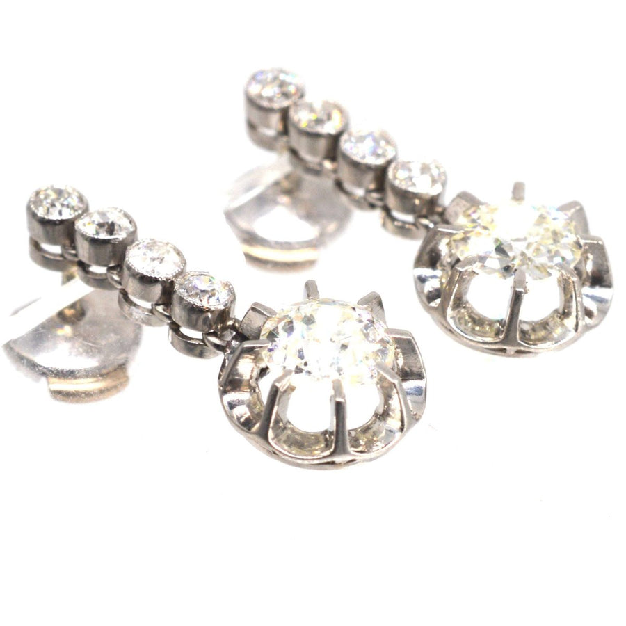French Belle Epoque 18ct White Gold & Platinum 2.4 carats Diamond Dangling Earrings | Parkin and Gerrish | Antique & Vintage Jewellery