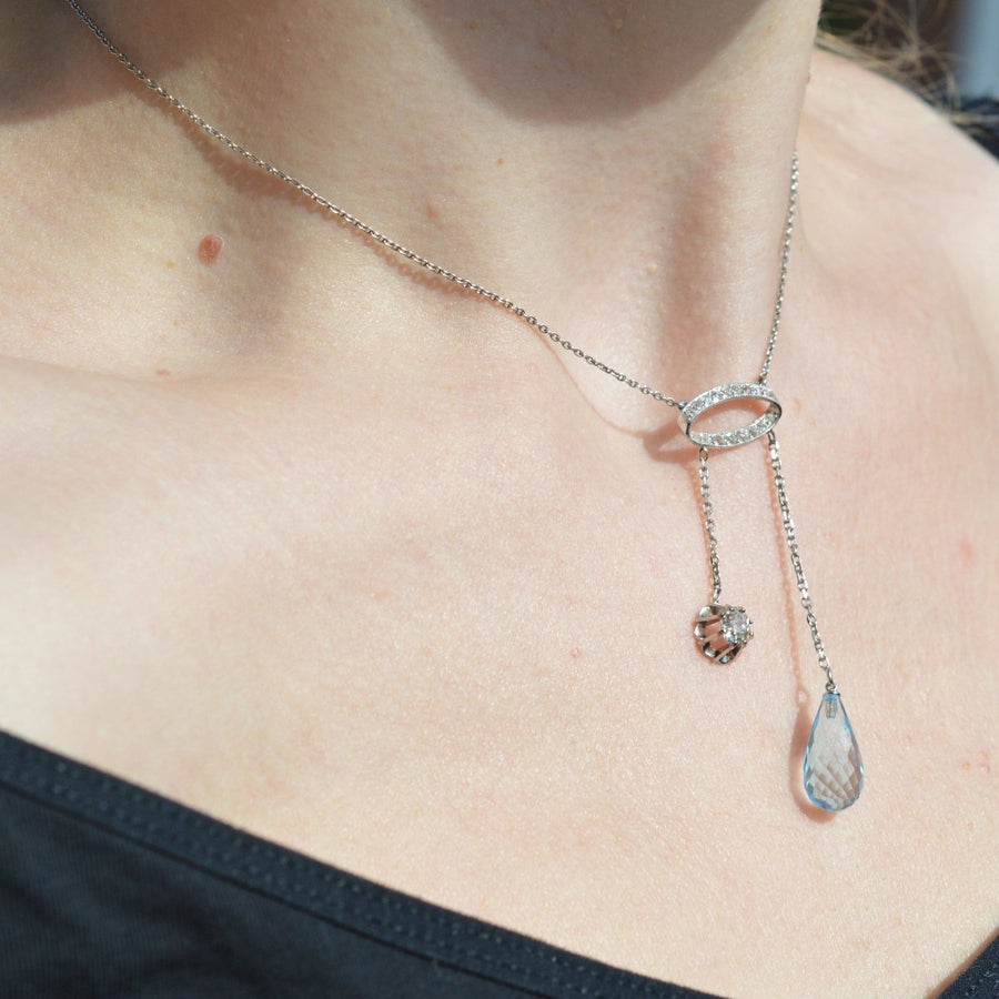 French Belle Epoque Platinum Diamond and Blue Topaz Necklace | Parkin and Gerrish | Antique & Vintage Jewellery