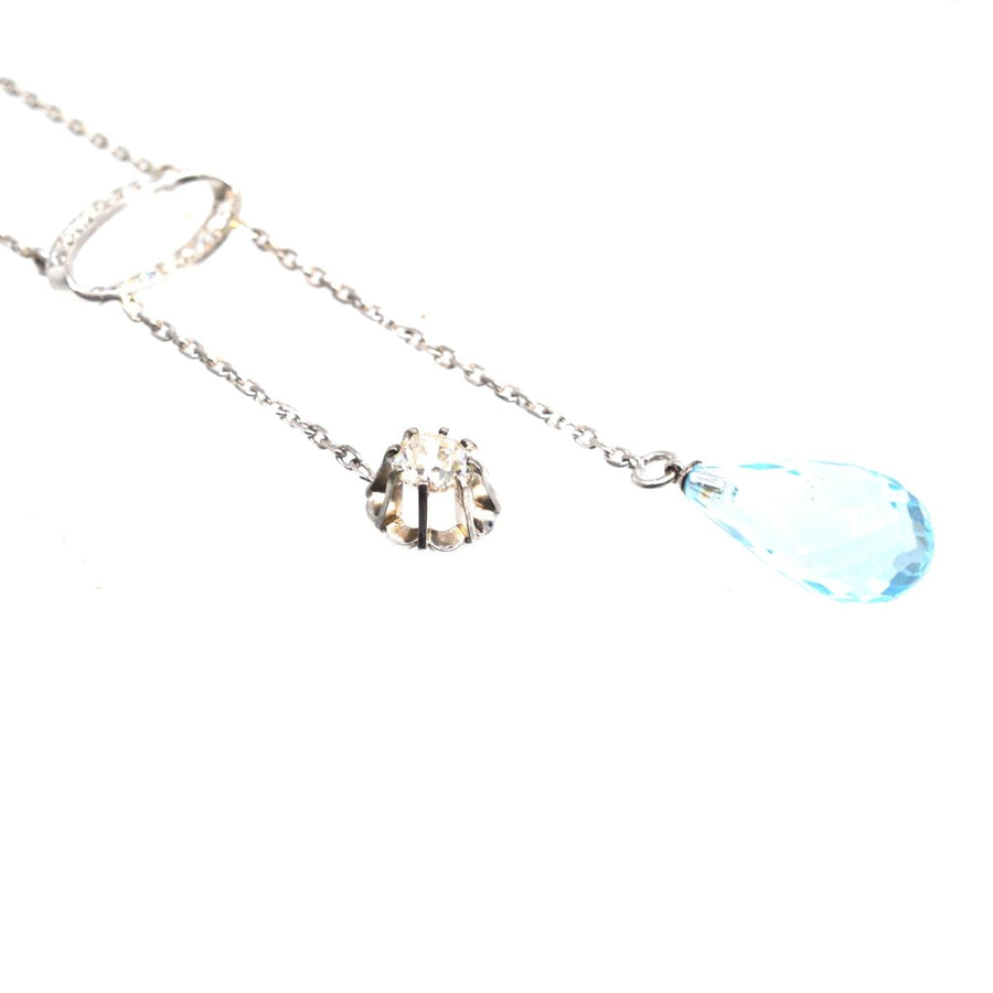 French Belle Epoque Platinum Diamond and Blue Topaz Necklace | Parkin and Gerrish | Antique & Vintage Jewellery