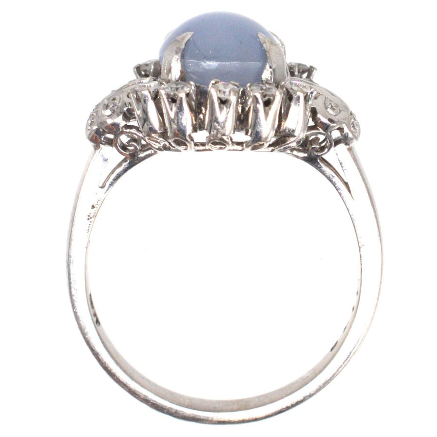 Mid Century 18ct White Gold Star Sapphire and Diamond Ring | Parkin and Gerrish | Antique & Vintage Jewelry