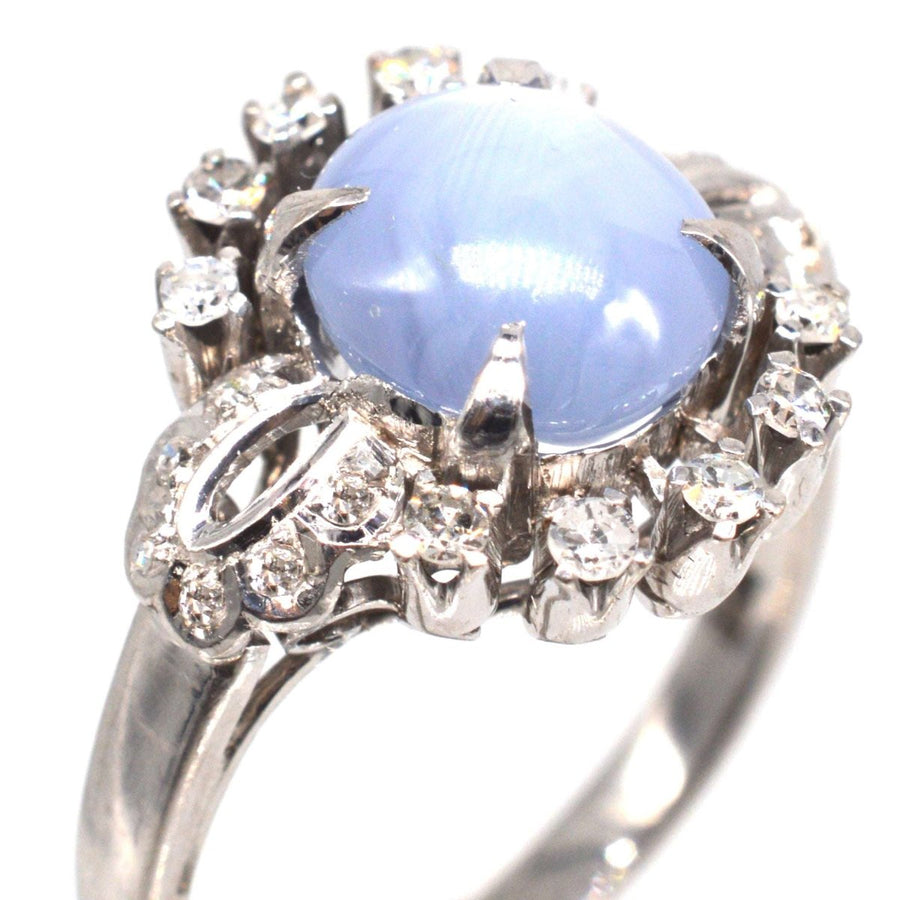Mid Century 18ct White Gold Star Sapphire and Diamond Ring | Parkin and Gerrish | Antique & Vintage Jewelry