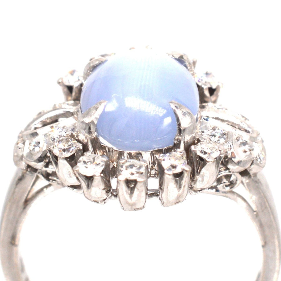 Mid Century 18ct White Gold Star Sapphire and Diamond Ring | Parkin and Gerrish | Antique & Vintage Jewelry