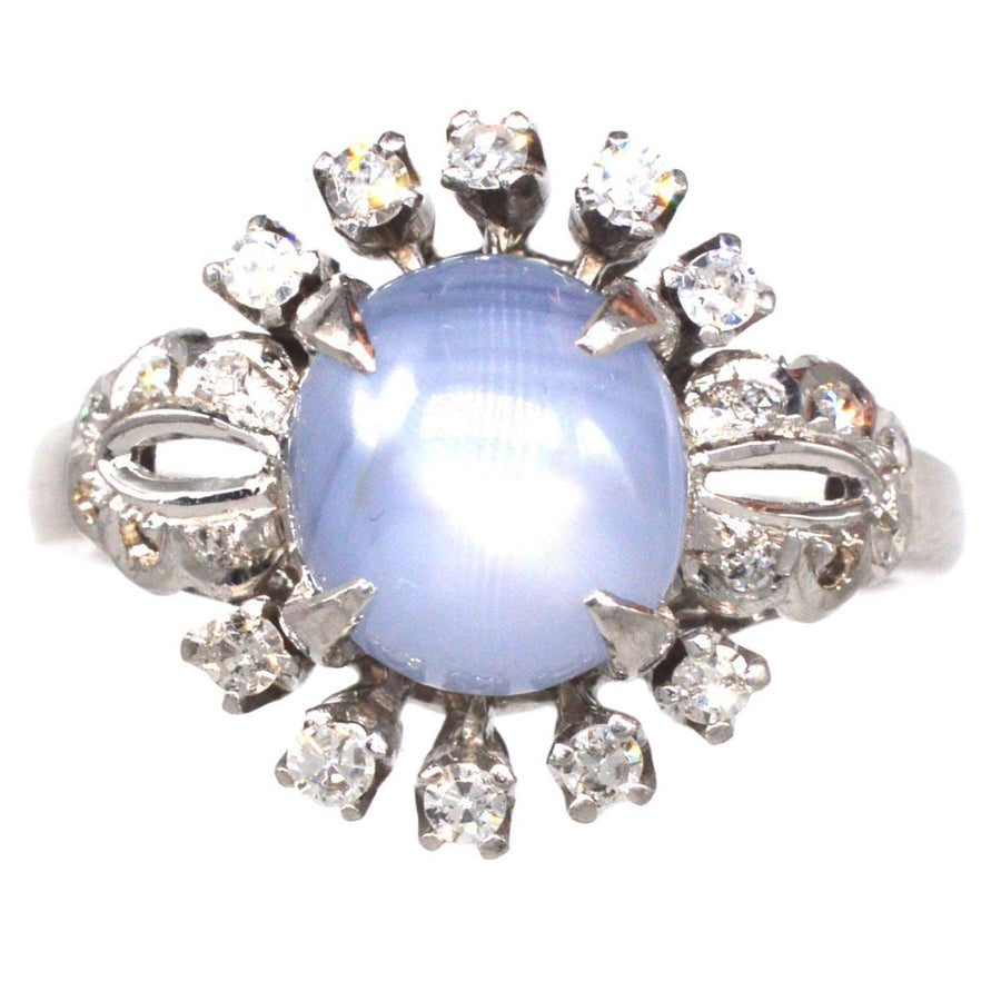 Mid Century 18ct White Gold Star Sapphire and Diamond Ring | Parkin and Gerrish | Antique & Vintage Jewelry