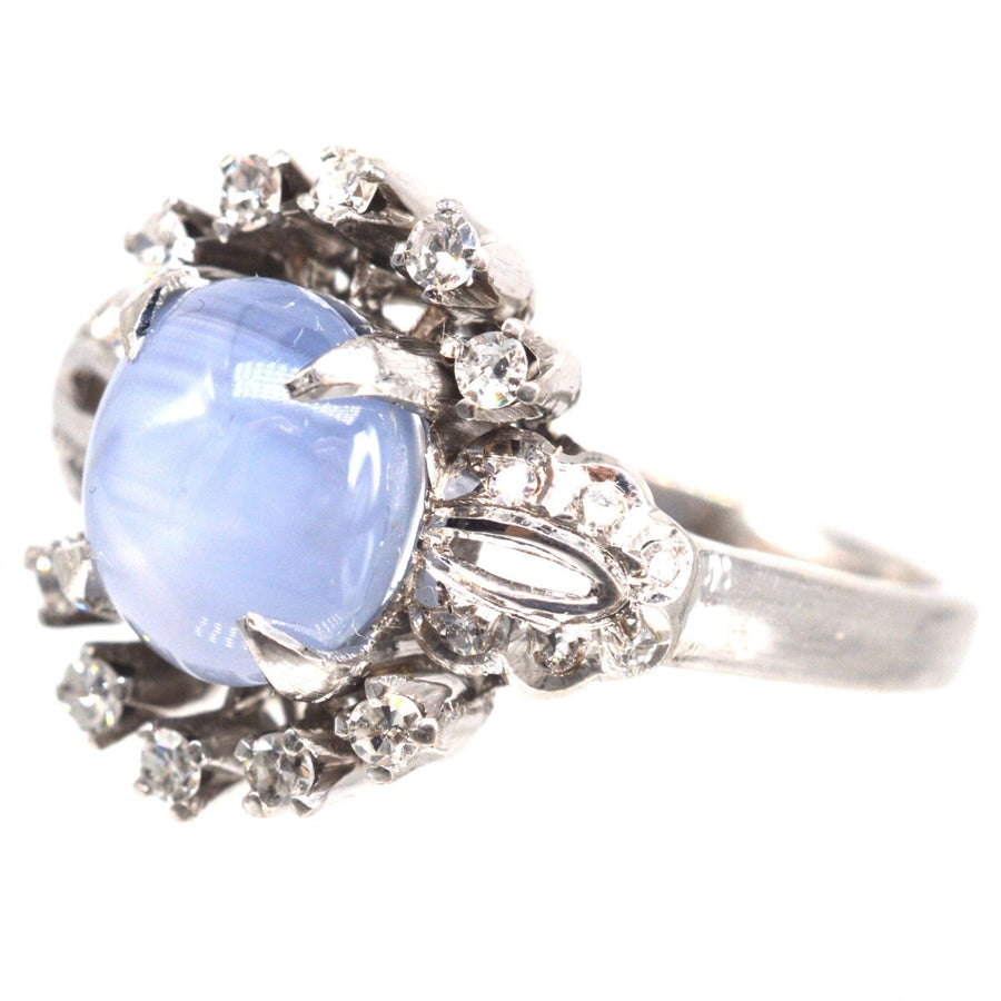 Mid Century 18ct White Gold Star Sapphire and Diamond Ring | Parkin and Gerrish | Antique & Vintage Jewelry