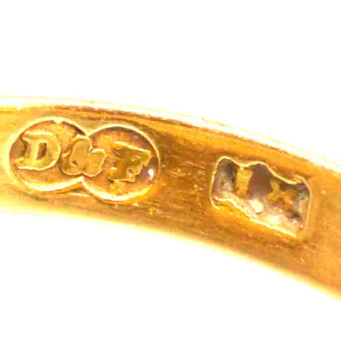 Close-up of D&F stamp on Victorian 18ct gold signet ring by Deakin & Francis Ltd.