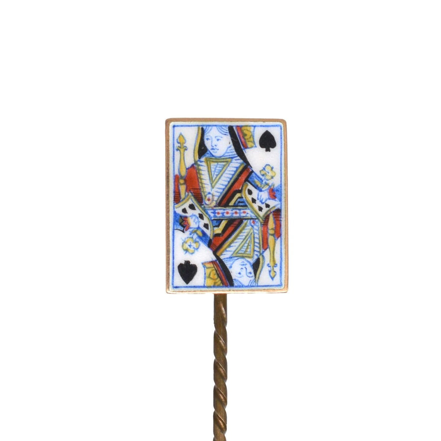 Victorian 18ct Gold & Enamel 'Queen of Spades' Playing Card Novelty Tie Pin | Parkin and Gerrish | Antique & Vintage Jewelry