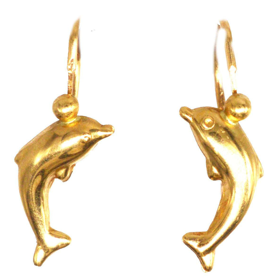 Vintage 18ct Gold Dolphin Sleeper Earrings | Parkin and Gerrish | Antique & Vintage Jewelry