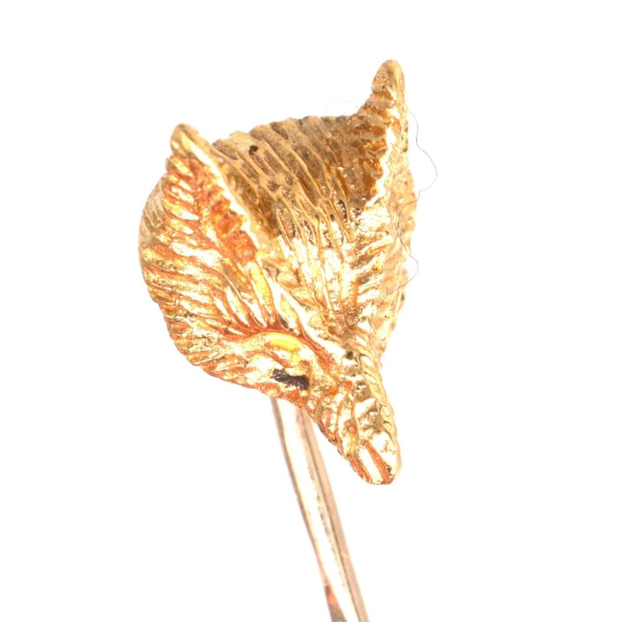 Vintage 1970s 9ct gold fox head tie pin, a unique accessory for country sports enthusiasts.