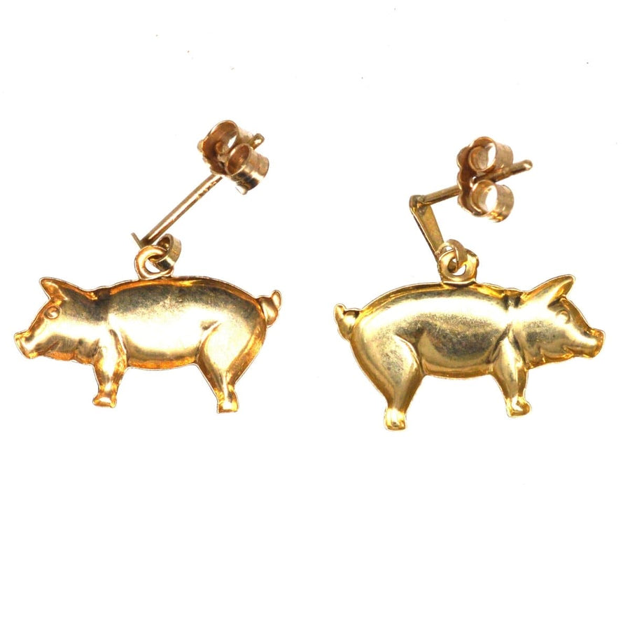 Vintage 9ct gold pig earrings, stylish and adorable accessory for everyday wear.