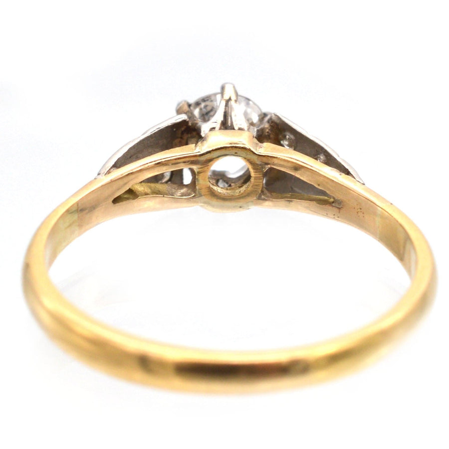 Art Deco 18ct gold diamond solitaire ring, showcasing a diagonal diamond design from the 1920s, perfect as an engagement ring.