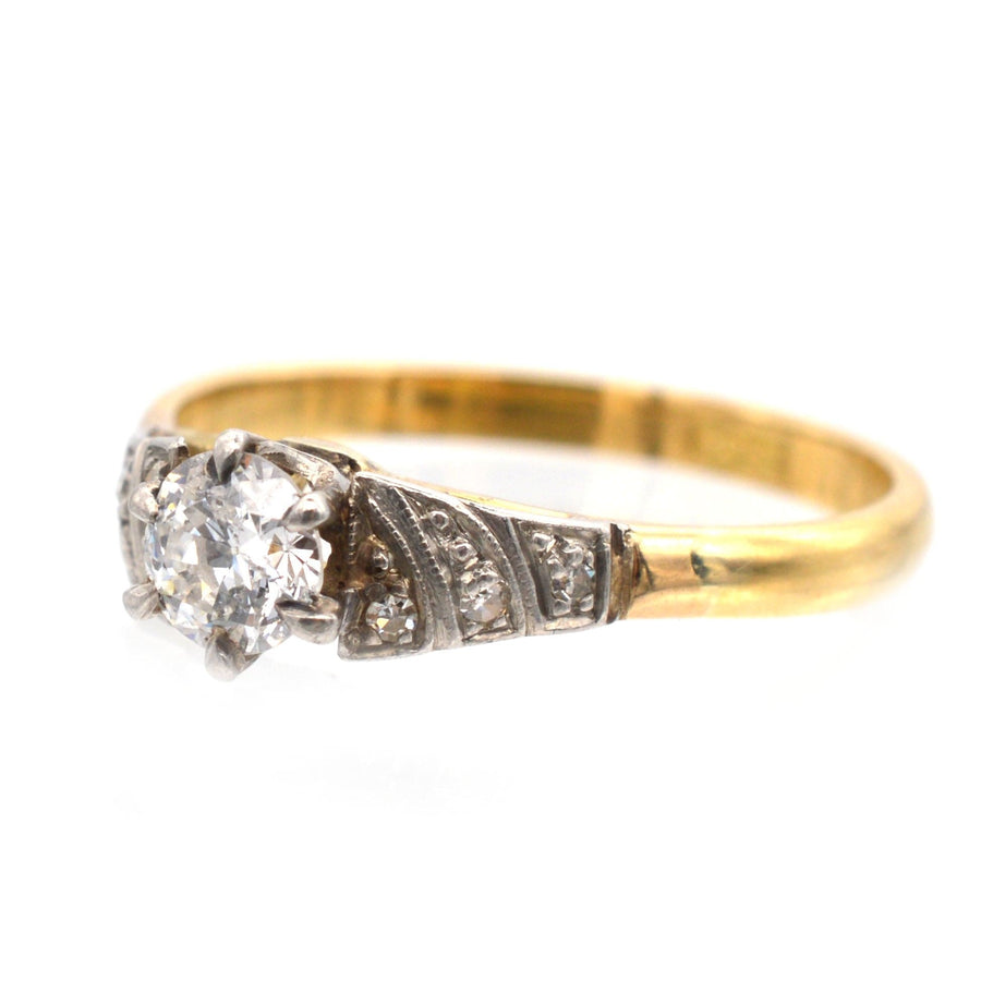 Art Deco 18ct gold diamond solitaire ring with a 0.35 carat center diamond, circa 1920s, ideal for engagement.