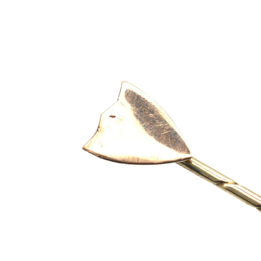 Stylish Edwardian 9ct gold plain shield tie pin, perfect for engraving and modern wear, showing elegant design.
