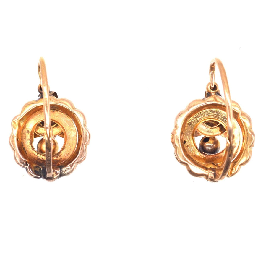19th Century 18ct gold mini hoop Dormeuses earrings with horse head stamp from France, showcasing vintage design and comfort.