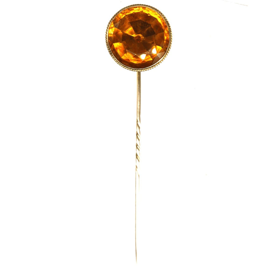 Victorian 9ct gold tie pin featuring large Cairngorm Citrine, circa 1870s, unique Scottish jewelry piece.