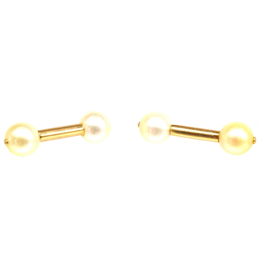 1940s French 18ct gold cufflinks with cultured pearls, adding a sophisticated touch to any outfit.