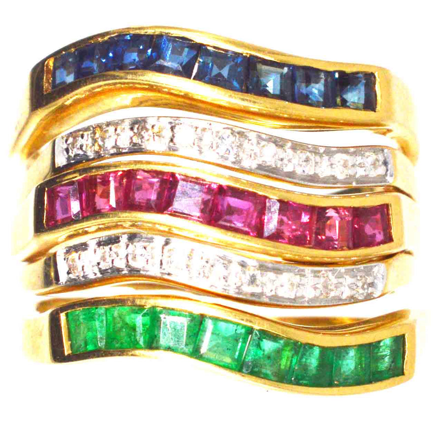 Retro 18ct Gold Tutti Frutti Interchangeable Diamond, Sapphire, Ruby & Emerald Ring