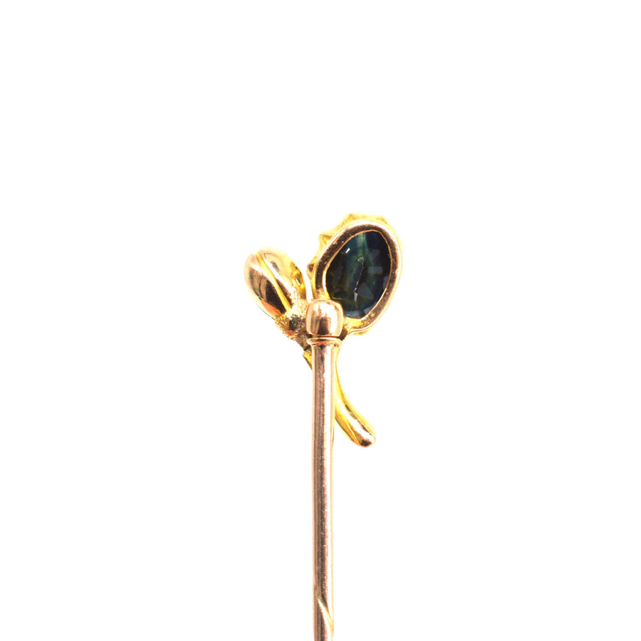 20 世纪早期 18K 金暗色蓝宝石花蕾领带夹