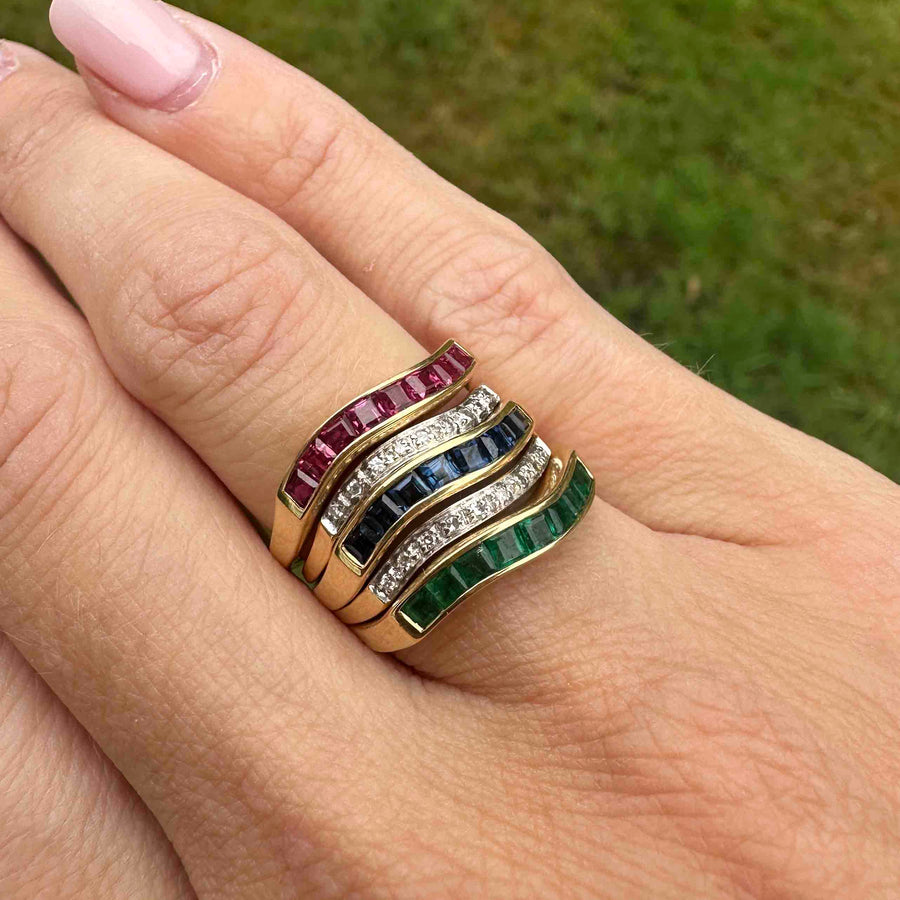 Retro 18ct Gold Tutti Frutti Interchangeable Diamond, Sapphire, Ruby & Emerald Ring
