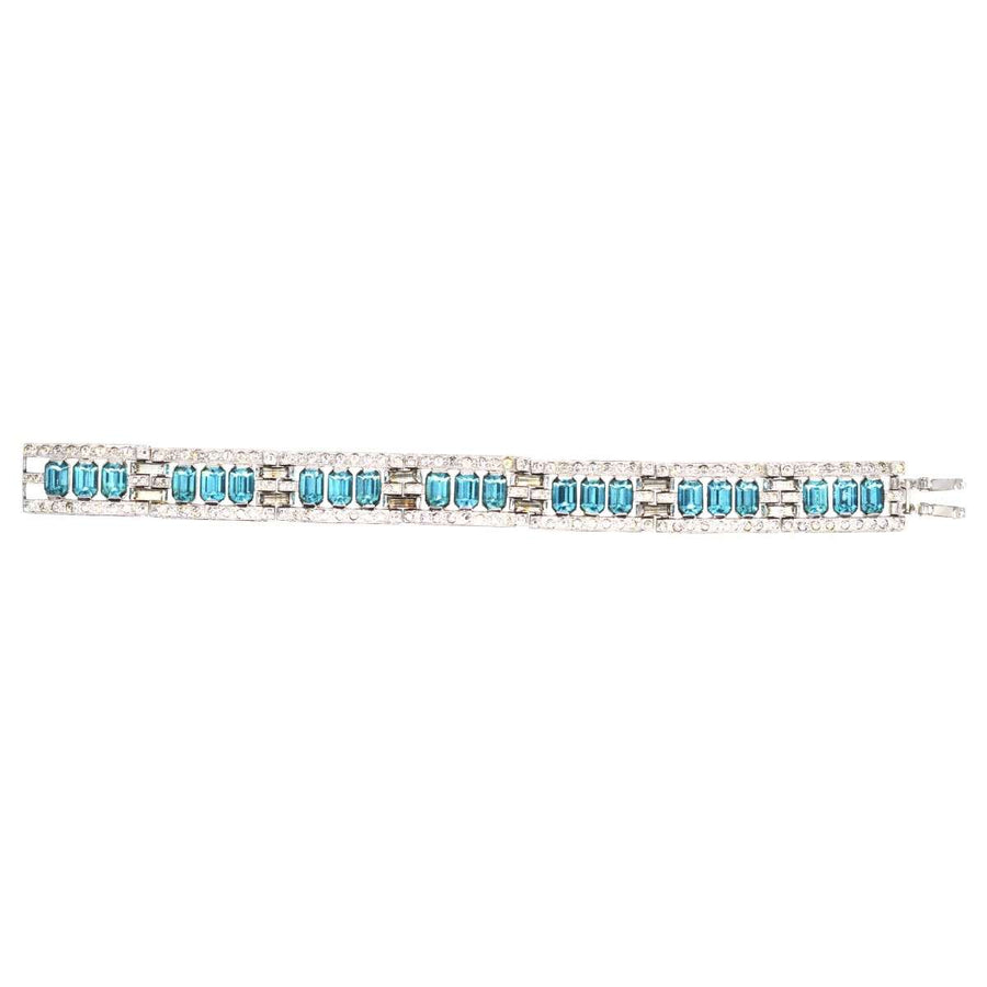 Art Deco Chrome White and Aquamarine Paste 手链 |Parkin andGerrish | 古董首饰