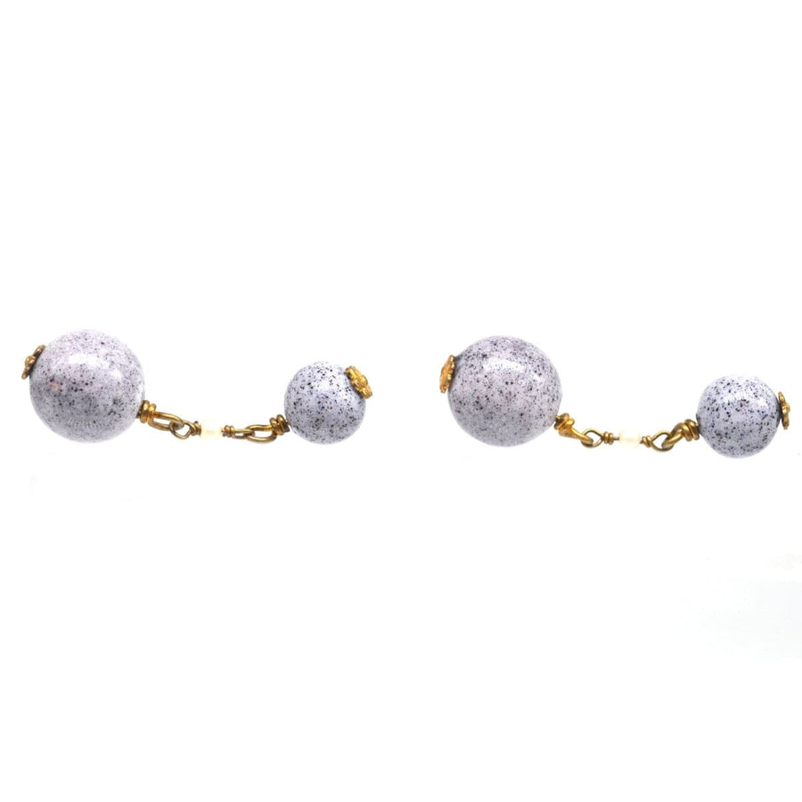 Art Deco speckled glass bead and seed pearl cufflinks with gold tone accents for men, vintage 1920s costume jewellery.