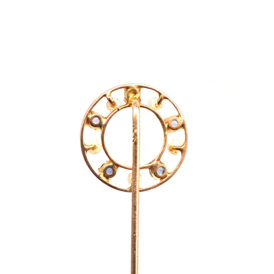 Early 20th Century 10ct Gold Cornflower Sapphire & Seed Pearl Tie Pin | Parkin and Gerrish | Antique & Vintage Jewellery