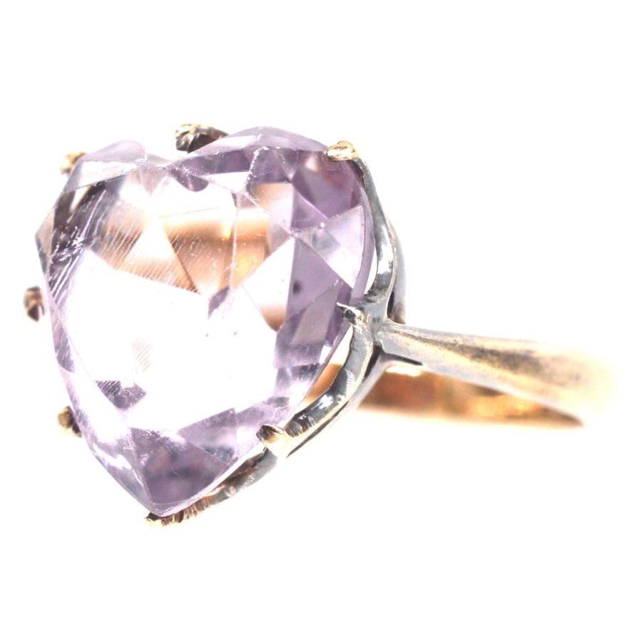Edwardian 9ct gold ring featuring a large heart-shaped amethyst, perfect as an engagement ring or February birthday gift.