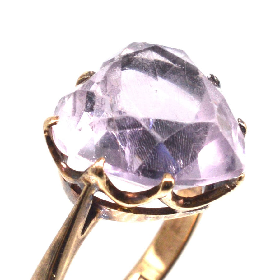 Edwardian 9ct gold ring featuring a large heart-shaped amethyst, ideal for engagement or February birthdays.