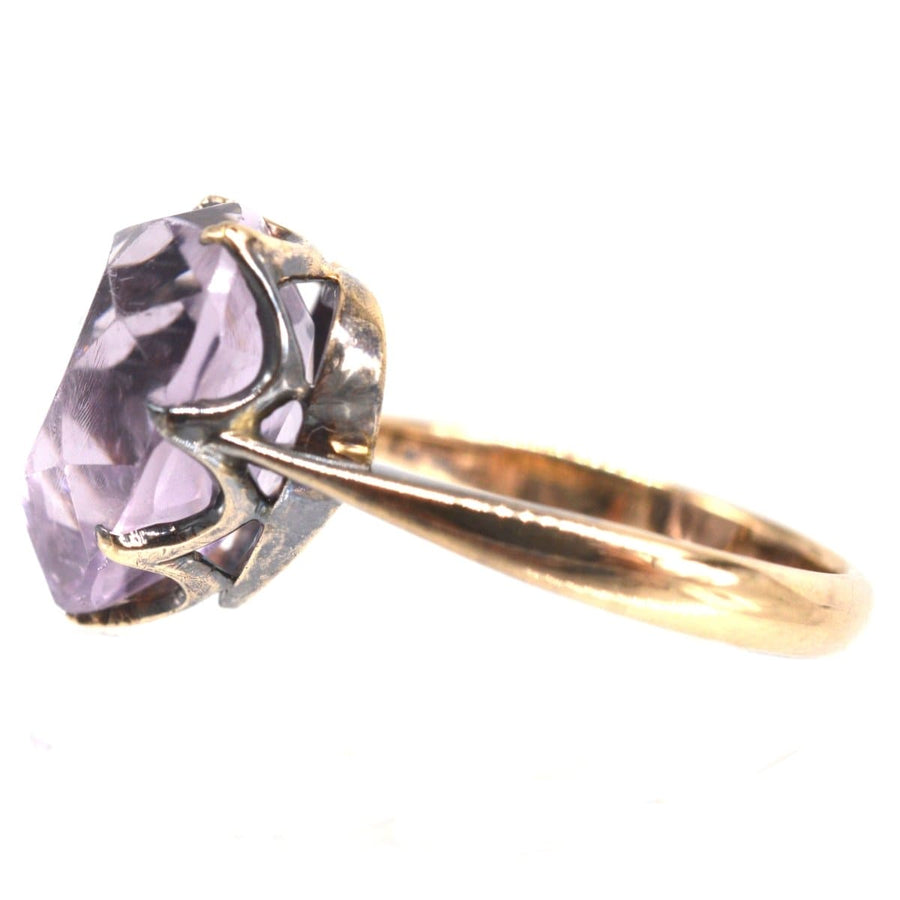 Edwardian 9ct gold amethyst heart shaped ring, February birthstone, elegant design, perfect for engagements or gifts.