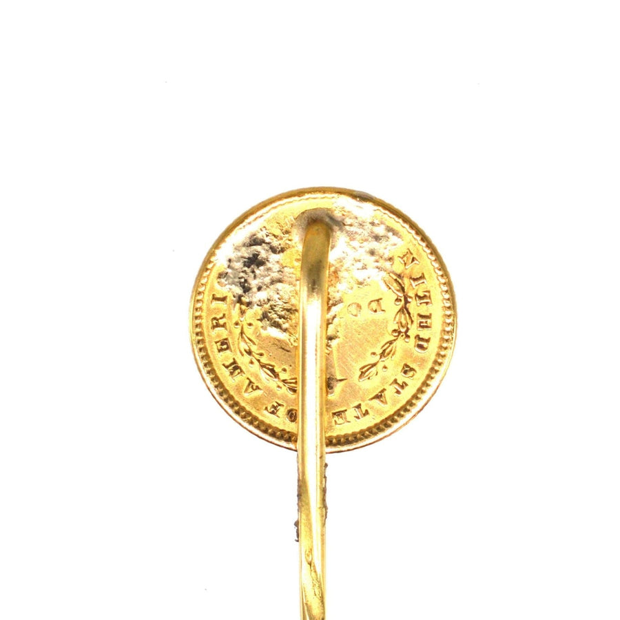 19 世纪美国黄金 1 美元自由女神头像硬币领带别针，丝质领带和翻领的完美配饰。