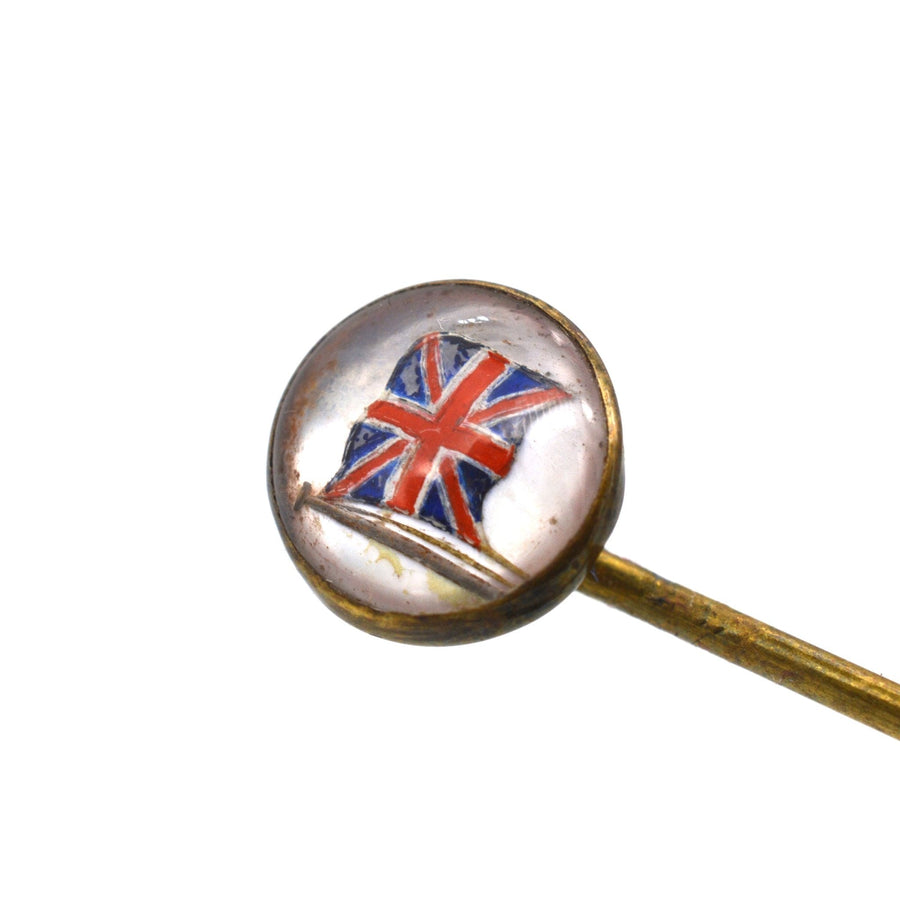装饰艺术风格的反面凹刻领带别针，采用英国国旗设计，是 19 世纪的复古配饰。