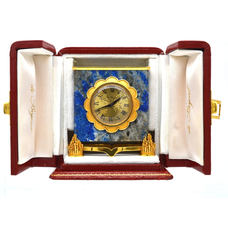 20 世纪 60 年代末法国 de Brysal 18ct 金青金石壁炉钟，原装盒子。