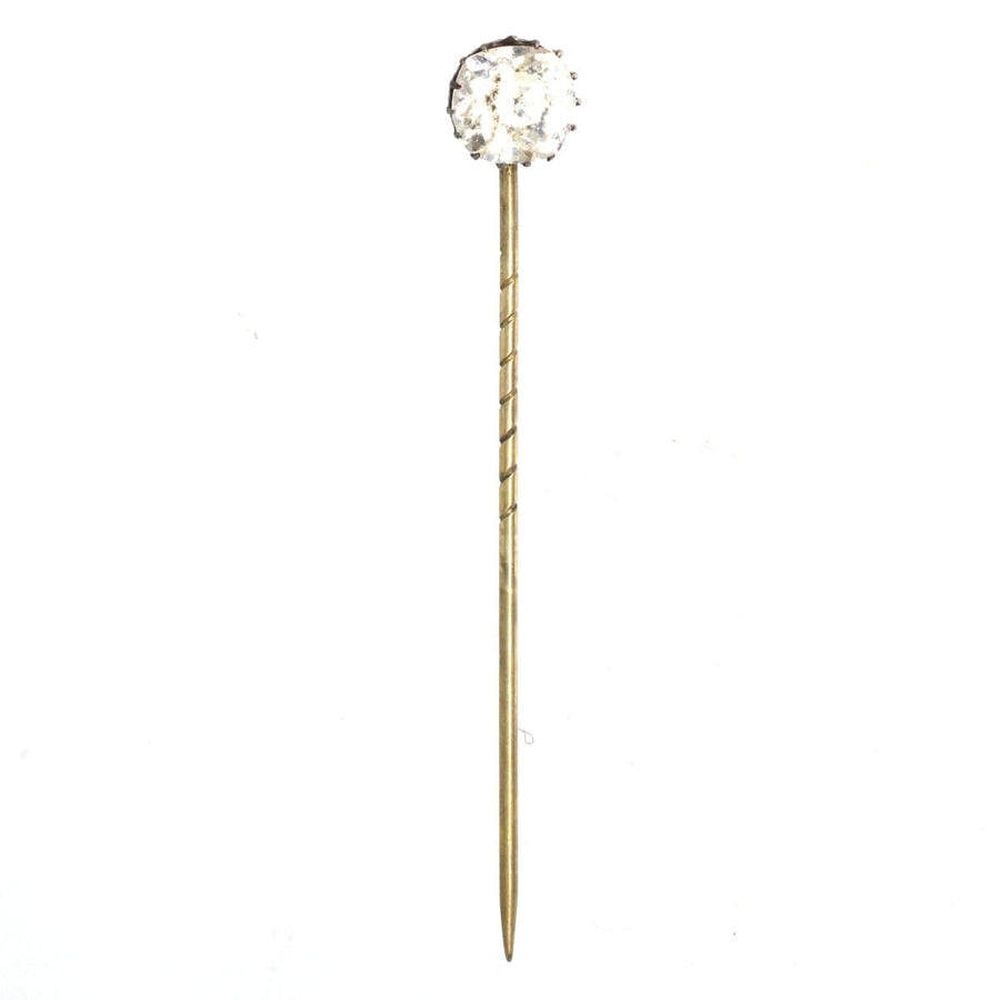 Victorian silver old mine cut paste tie pin featuring a 3-carat diamond alternative, elegant and affordable accessory.