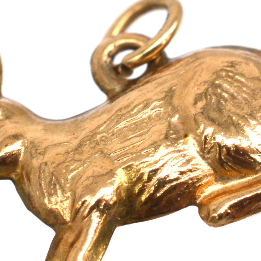 Close-up of a vintage 9ct gold bunny rabbit charm pendant by Slade & Kempton, made in London 1973.